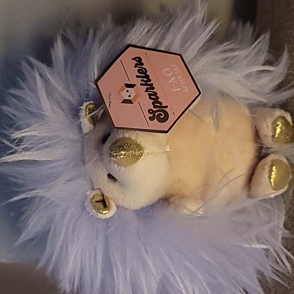 FAO Schwarz Toy Plush Sparklers Hedgehog cream & purple Fluffy (BRAND NEW)
